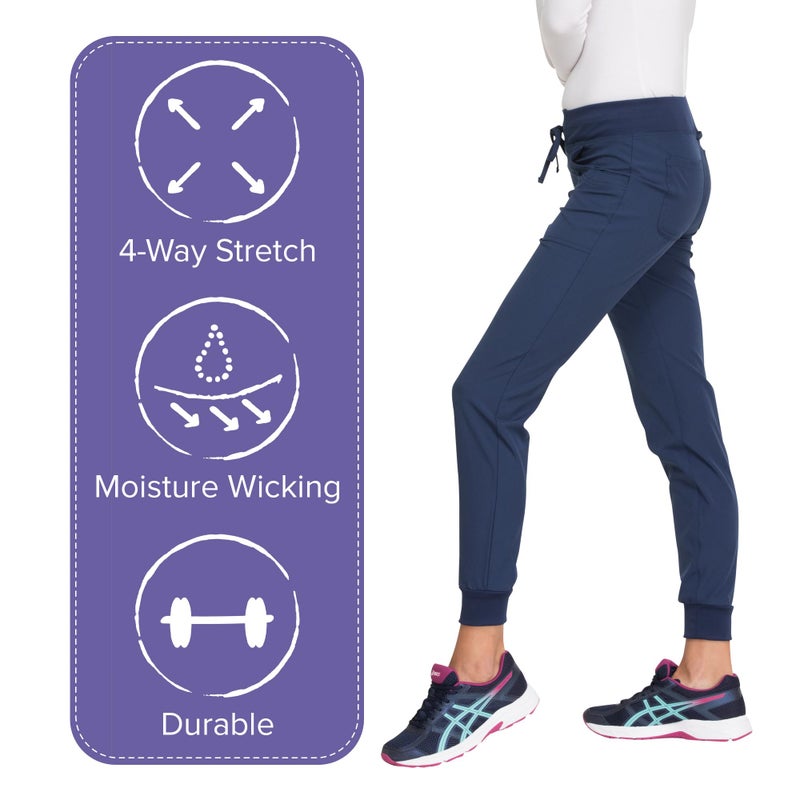 HeartSoul Women's Medical Scrub Jogger Pants Contemporary fit Drawstring Waistband Jogger with 5 Pockets - HS030, L, Navy - Image 3